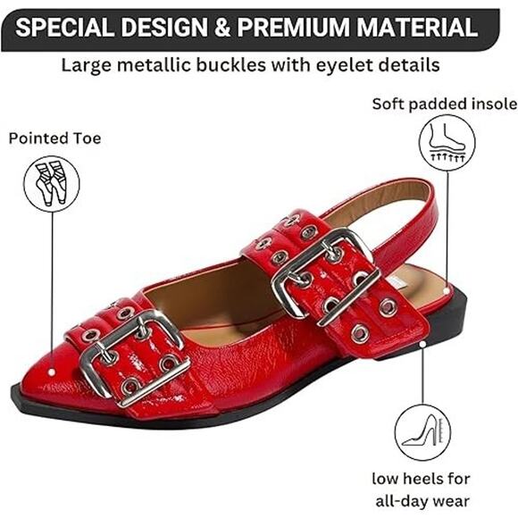 Project Cloud Katharyn Womens Flats, Memory Foam, Non-Slip, Red, Size 6 - Picture 2 of 6